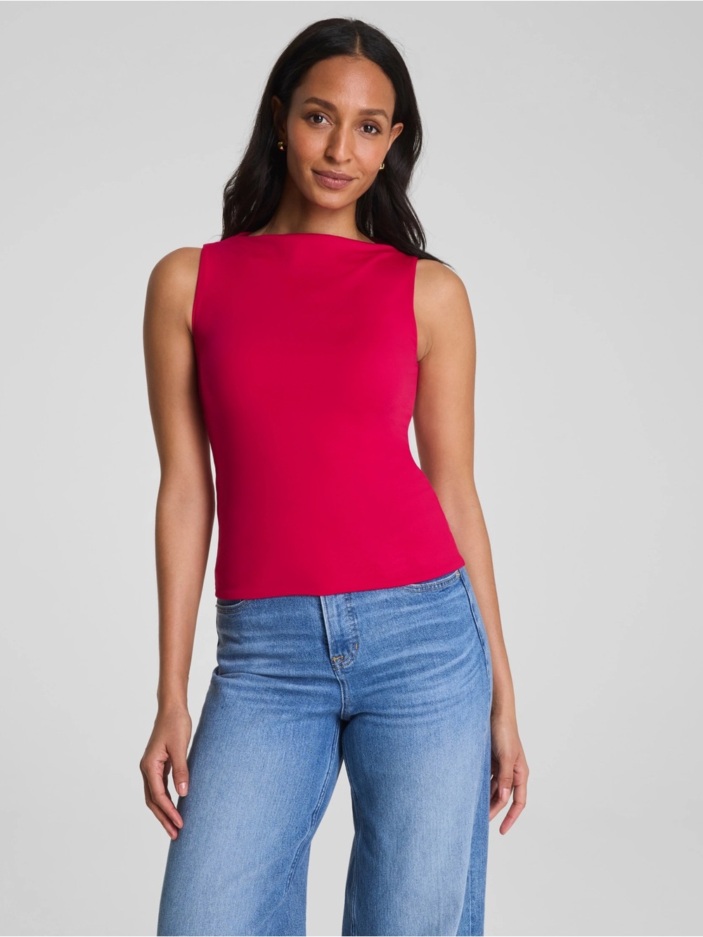 Spanx Jersey High Boat Neck Tank Top Fuschia Pink Womens Size Medium